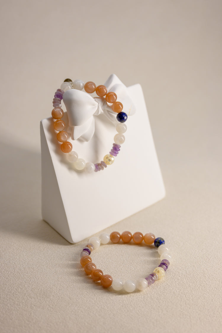 Serenity Balance Bracelet | Peach Moonstone(A) Dogtooth Amethyst Mother of Pearl Mosaic Shell