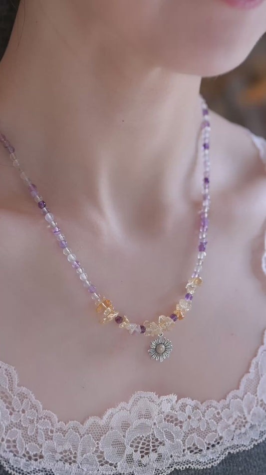 OnlyOne 1-11 Daisy Charm Necklace | Citrine Rainbow Fluorite