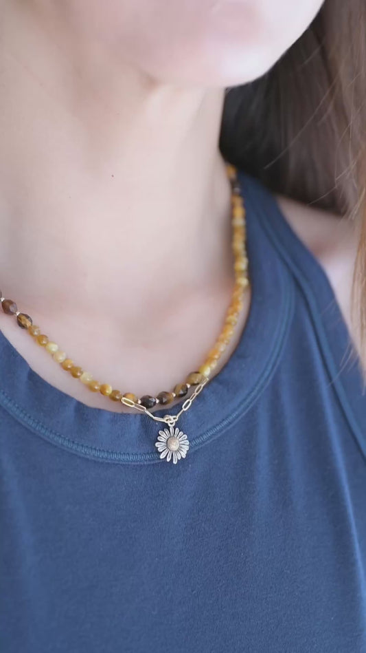 Sunlit Daisy Necklace | Blonde Tiger's Eye Tiger Eye (A)