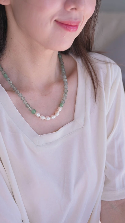OnlyOne 1-6 Necklace | Green Rutilated Quartz(A) Freshwater Pearl