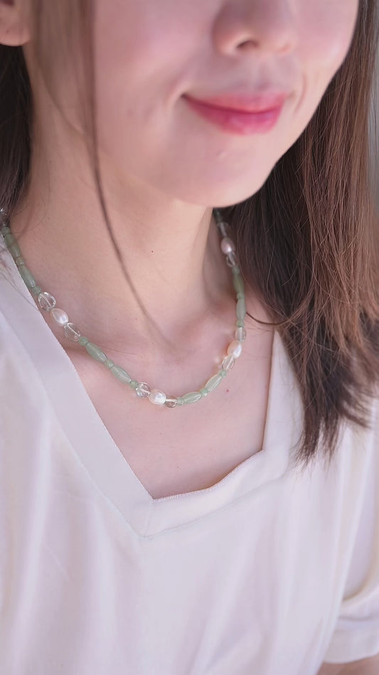 OnlyOne 1-10 Necklace | Green Aventurine Prasiolite Freshwater Pearl