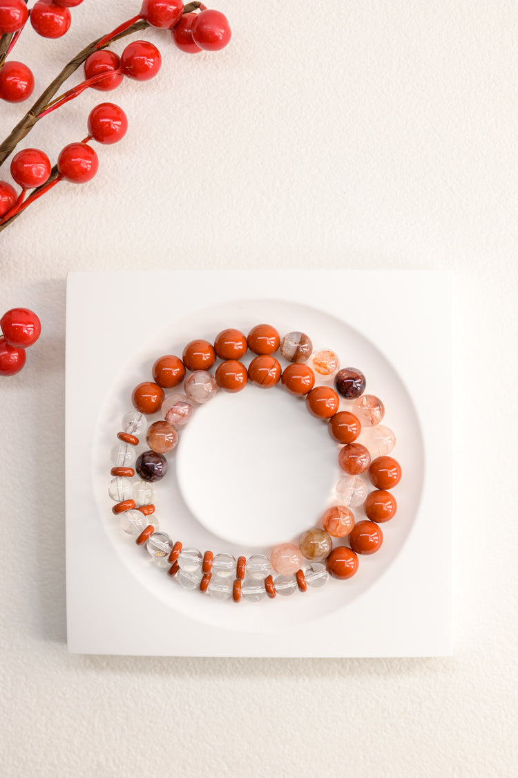 Blessed Moment Double-lined Bracelet | Red Jasper(A) Red Hematoid Quartz Clear Quartz