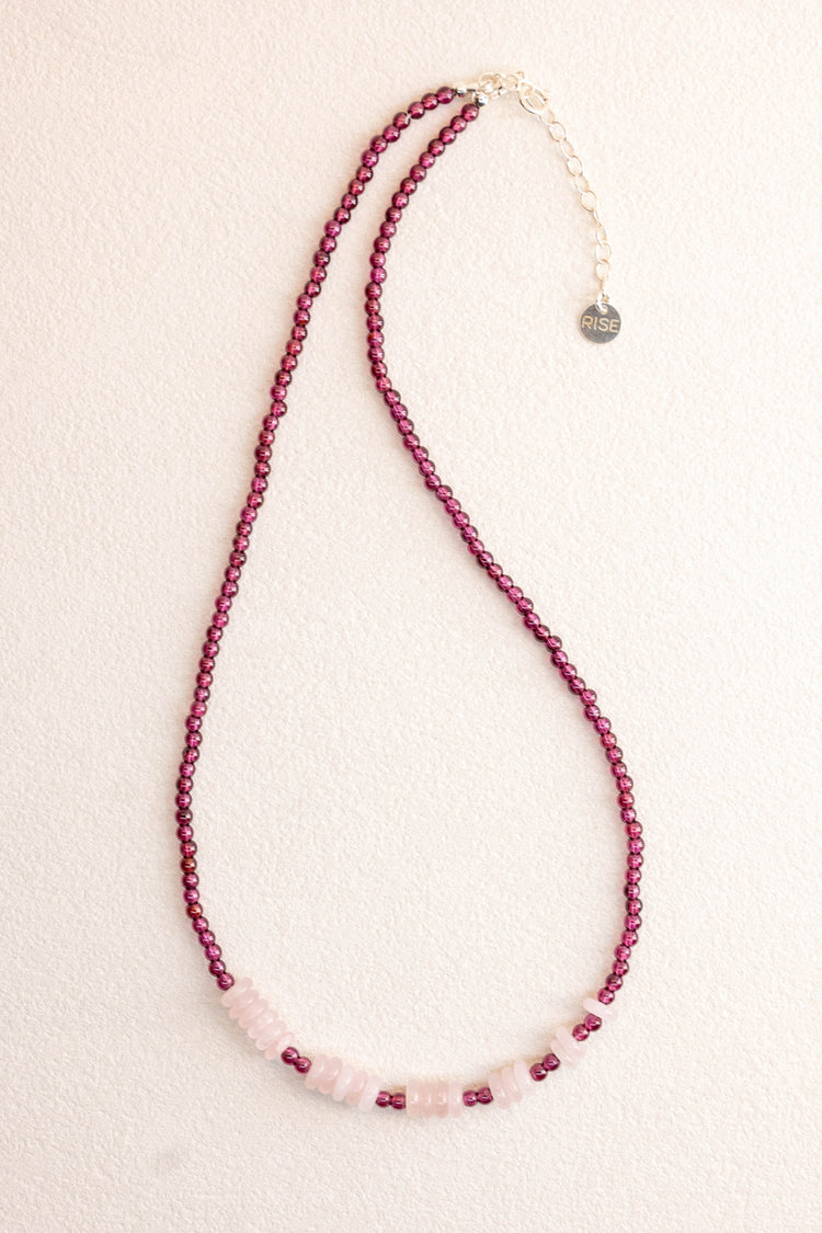 The Velvet Pulse Necklace | Rhodolite Garnet Madagascar Rose Quartz
