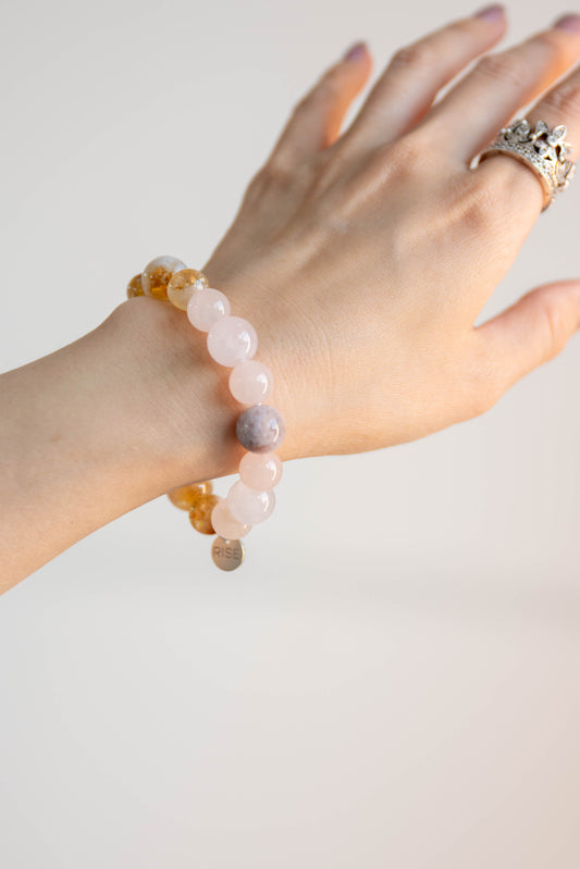 Bonded Bliss Bracelet | Madagascar Rose Quartz Madagascan Cherry Blossom Agate Natural Golden Citrine