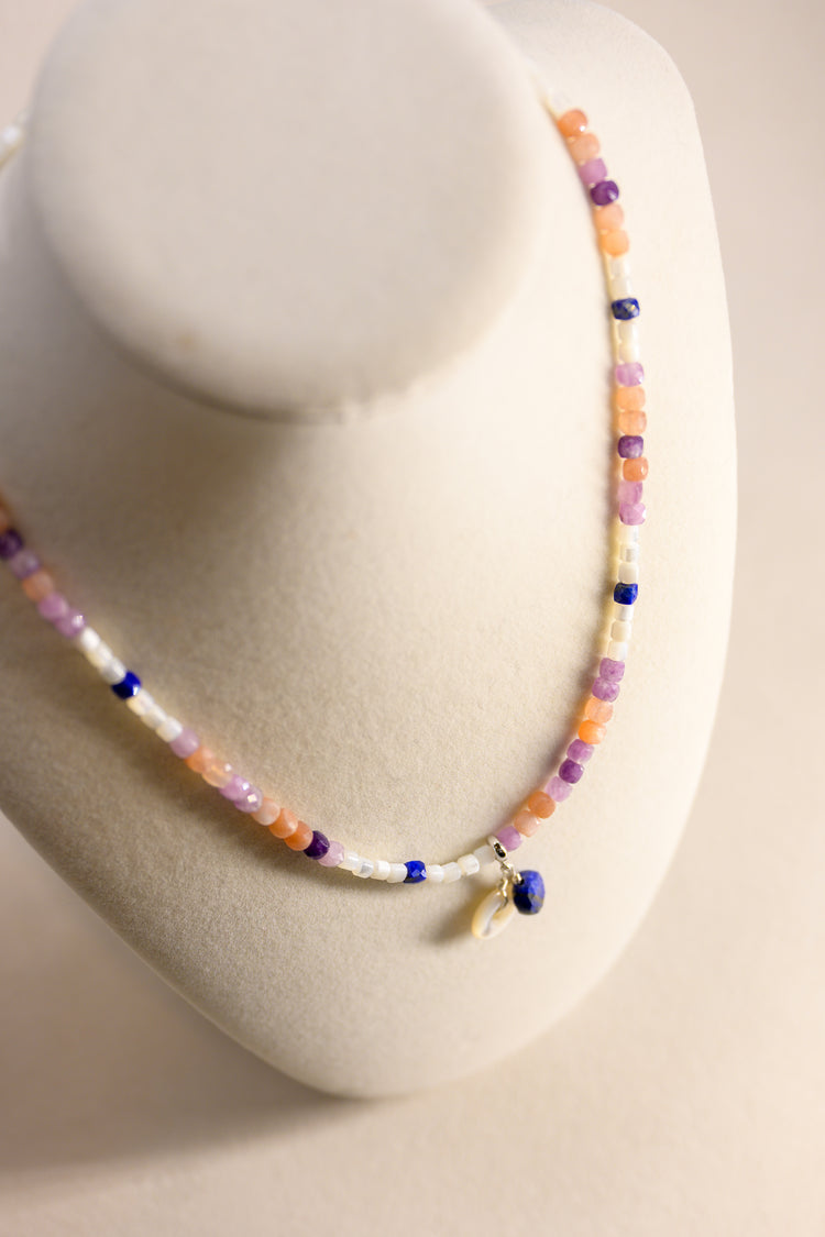 Eclipse of Violet Necklace | Suglite Peach Moonstone(A) Lapis Mother of Pearl