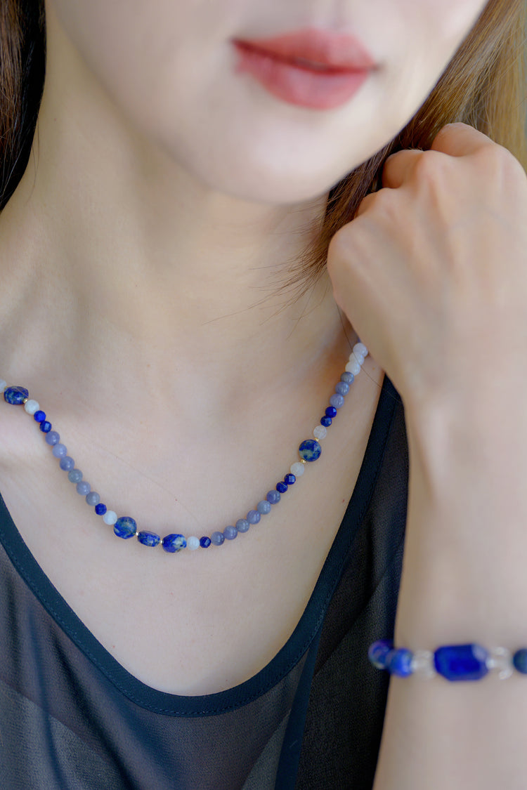 Moon Over the Bay Necklace | Tanzanite Moonstone Lapis(A)