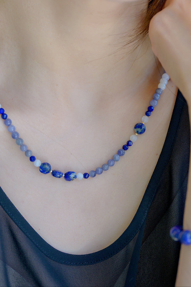 Moon Over the Bay Necklace | Tanzanite Moonstone Lapis(A)