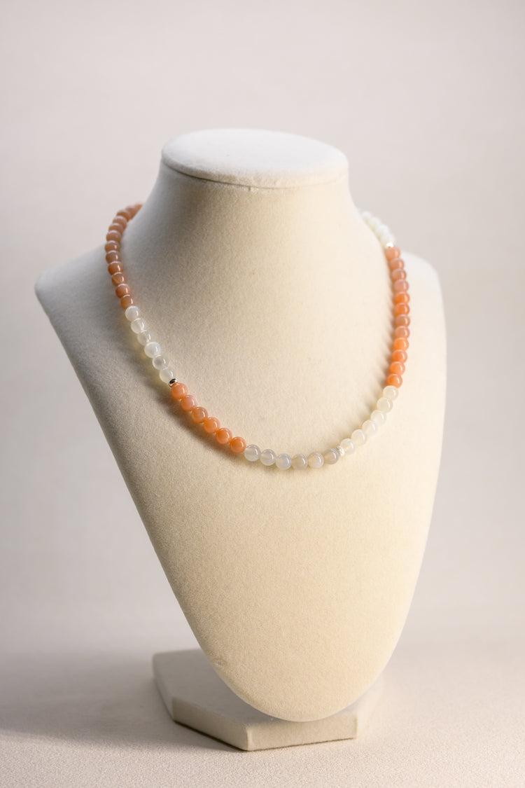 Triple Moonlight Necklace | Gray Moonstone Peach Moonstone White Moonstone