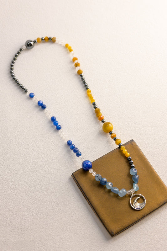 Wave of Light Necklace | Aquamarine Kyanite(AAA) Hematite Blonde Tiger’s Eye Rock Crystal