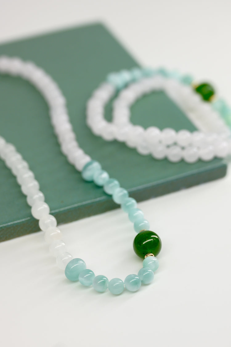 Longevity Charm Double-lined Bracelet | Canada B.C. Jade Russian Angelite White Jade