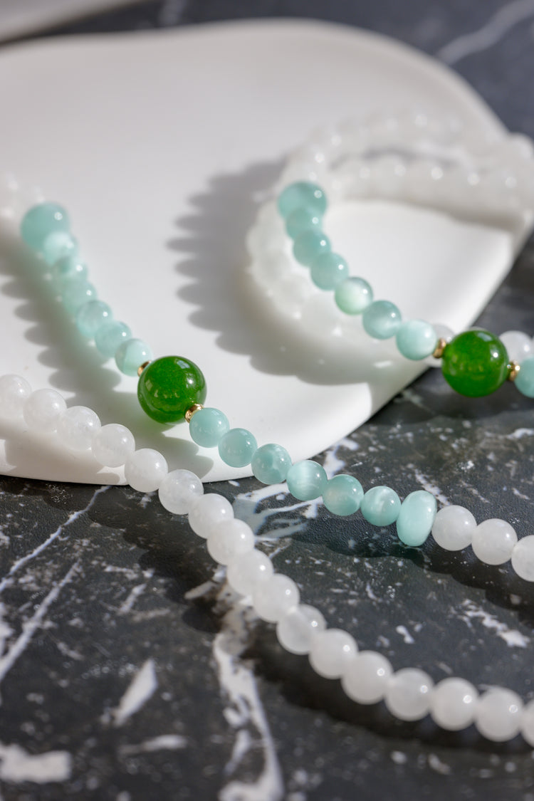 Longevity Charm Double-lined Bracelet | Canada B.C. Jade Russian Angelite White Jade