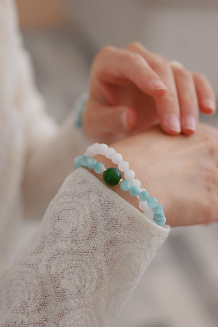 Longevity Charm Double-lined Bracelet | Canada B.C. Jade Russian Angelite White Jade