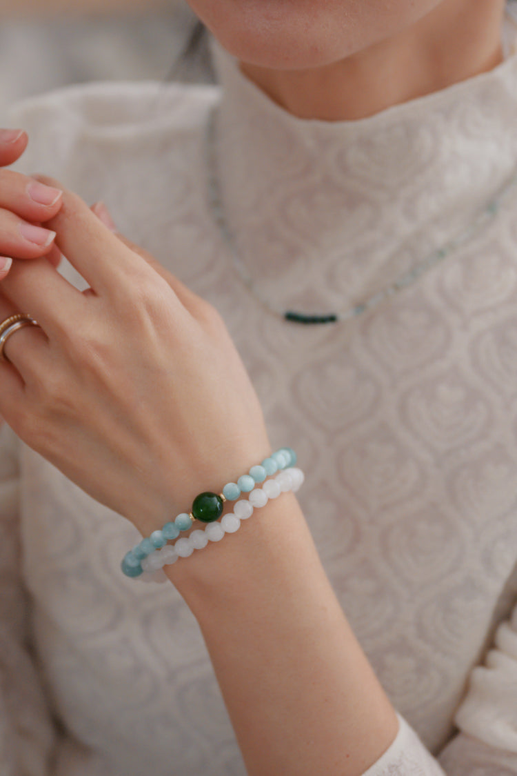 Longevity Charm Double-lined Bracelet | Canada B.C. Jade Russian Angelite White Jade