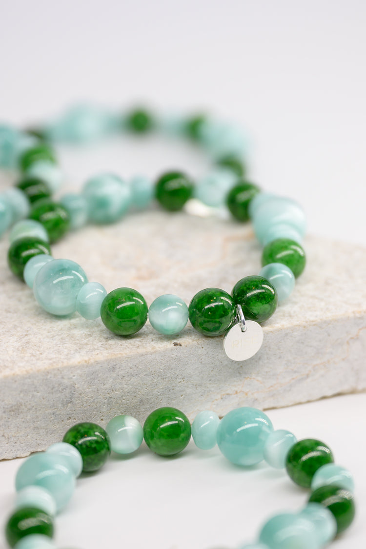 Longevity Charm Bracelet | African Green Verdite Russian Angelite