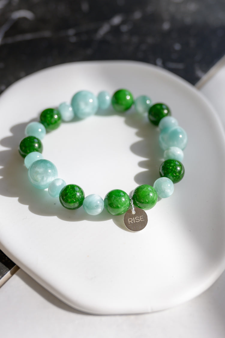 Longevity Charm Bracelet | African Green Verdite Russian Angelite