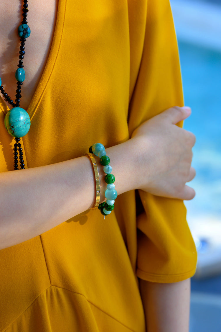 Longevity Charm Bracelet | African Green Verdite Russian Angelite