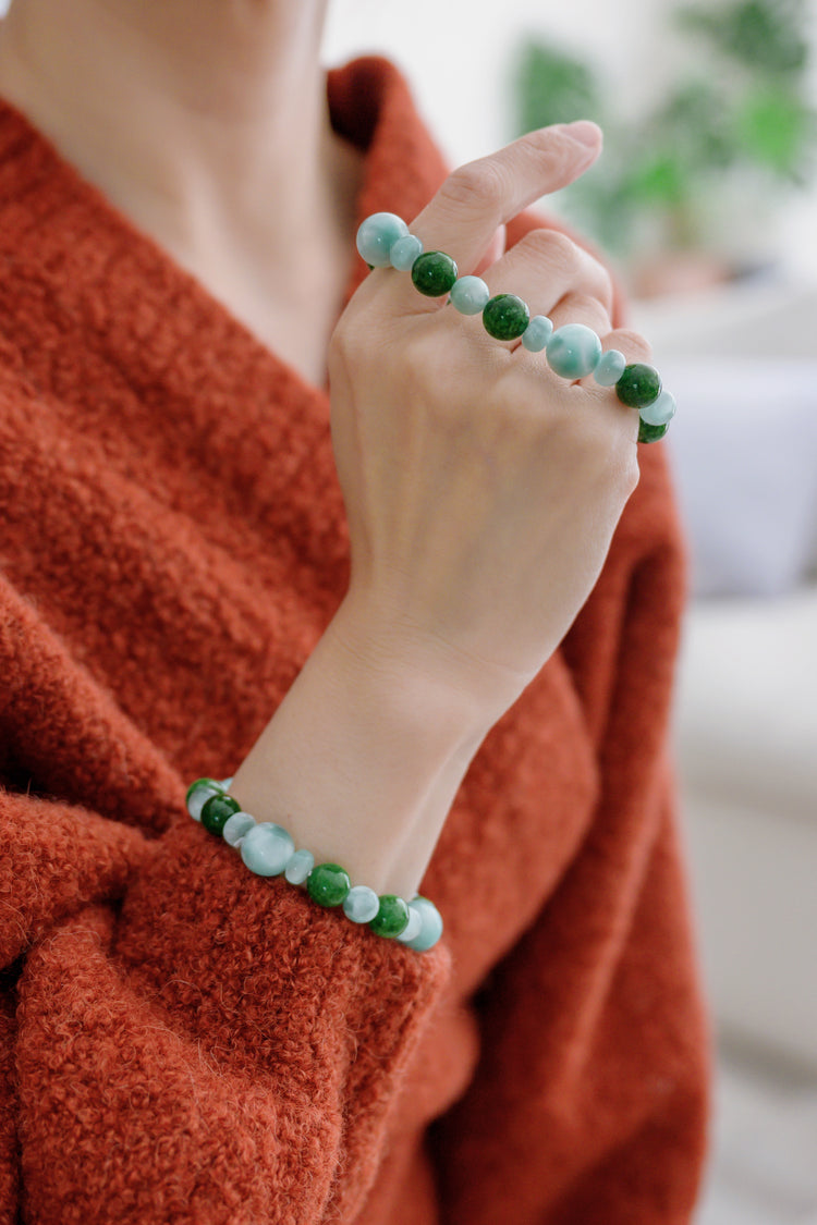 Longevity Charm Bracelet | African Green Verdite Russian Angelite