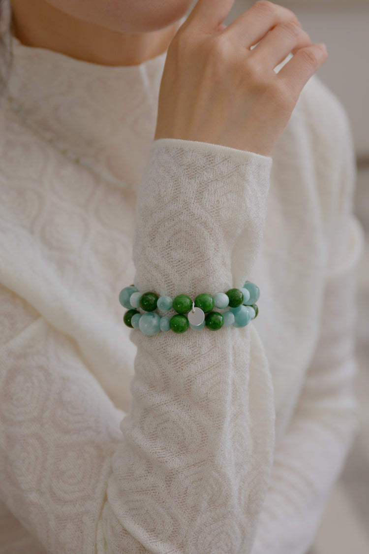 Longevity Charm Bracelet | African Green Verdite Russian Angelite