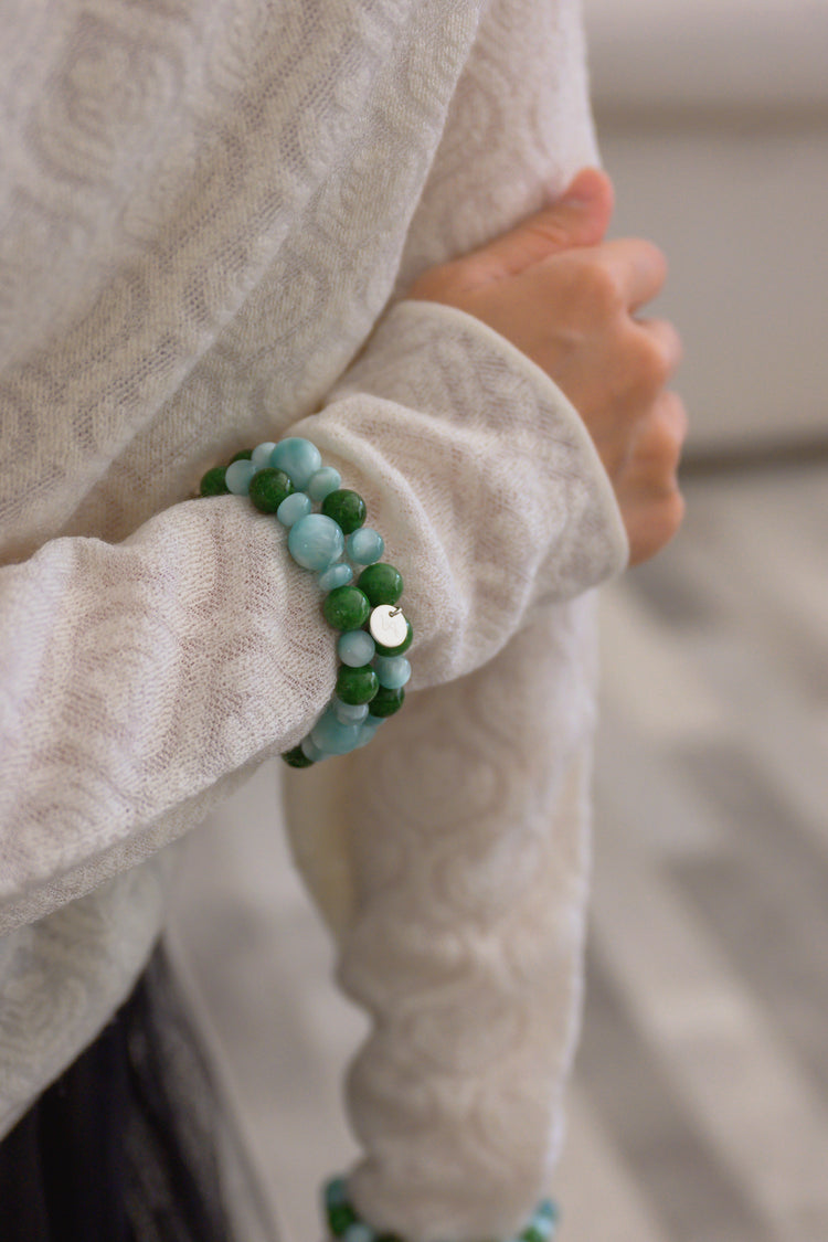 Longevity Charm Bracelet | African Green Verdite Russian Angelite