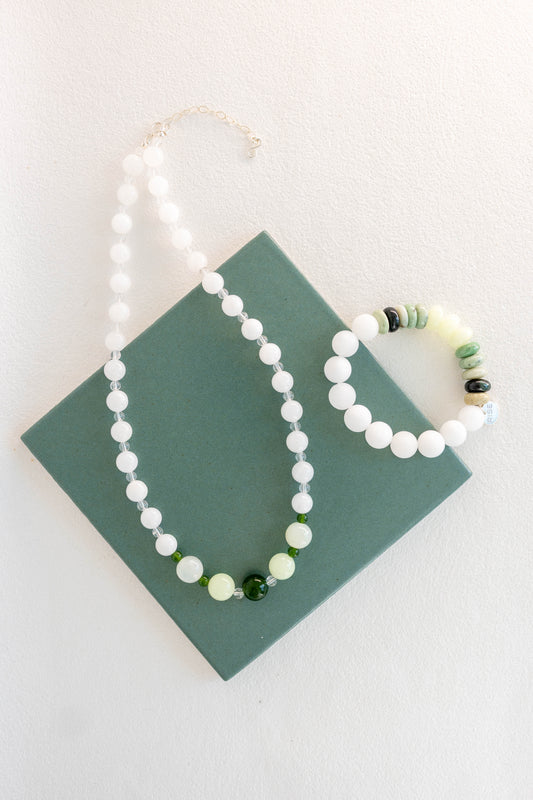 Alabaster Glade Necklace | Canada B.C. Jade(AA) White Jade New Jade Glow-in-dark Mexican Olive Green Aragonite