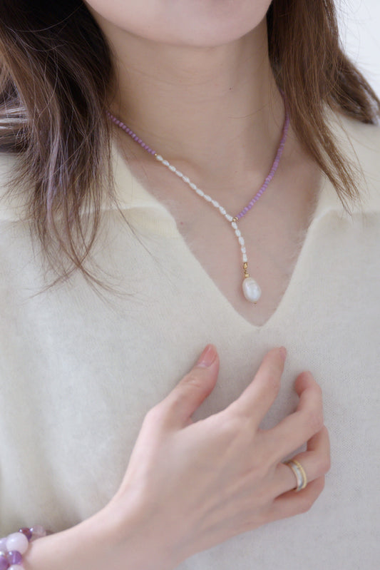 Allium Phosphosiderite Baroque Pearl Drop Necklace