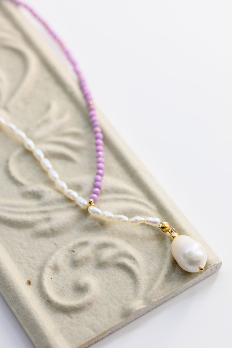 Allium Phosphosiderite Baroque Pearl Drop Necklace