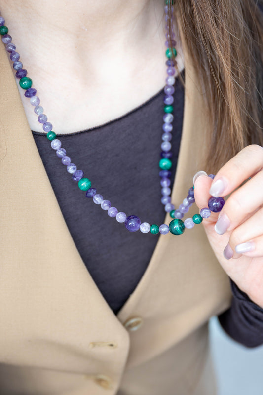 Amethyst Labyrinth 2in1 Bracelet/Necklace | Malachite(A) Dogtooth Amethyst(A)