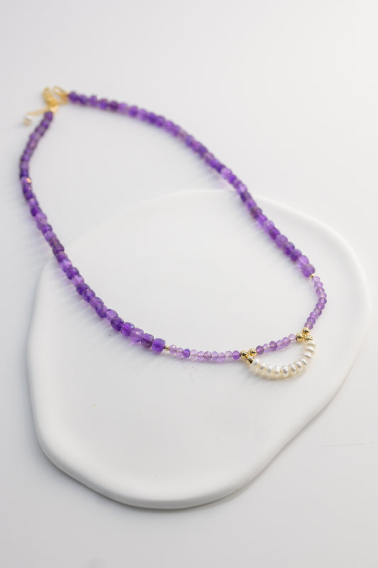 Amethyst Iris Pearl Arc Necklace