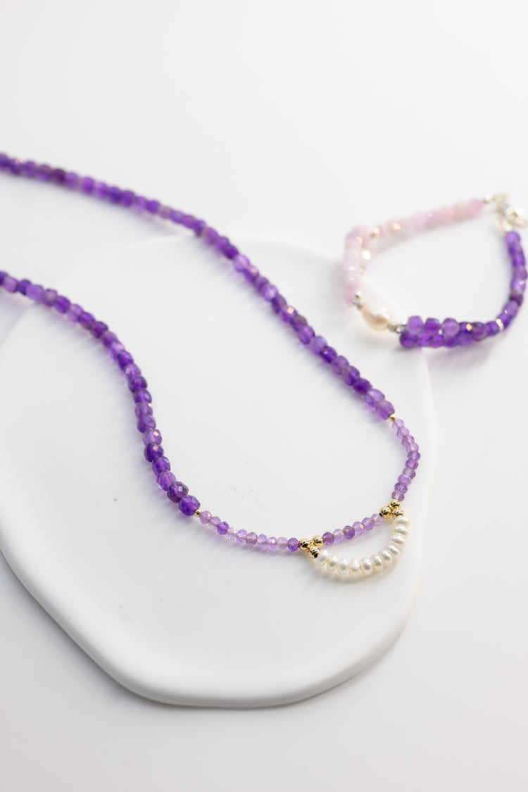 Amethyst Iris Pearl Arc Necklace