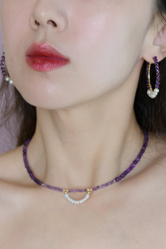 Amethyst Iris Pearl Arc Set