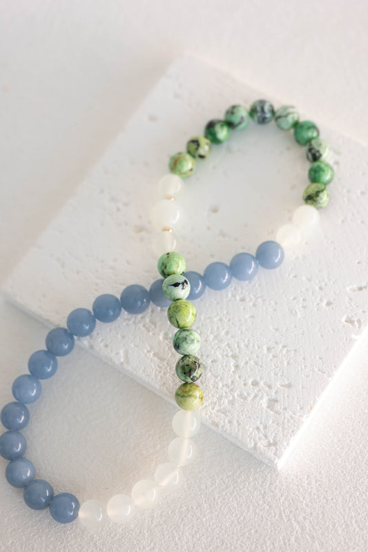 Angelic Verdant Lift Double-lined Bracelet | Green Variscite Blue Angelite (A) New Jade