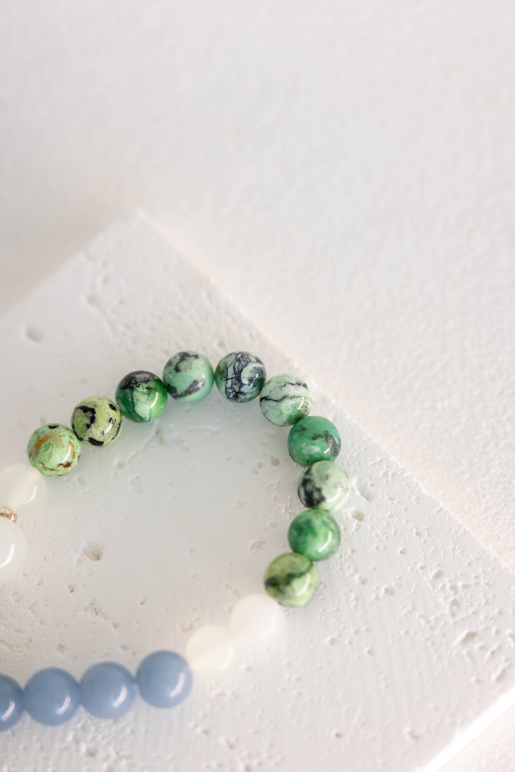 Angelic Verdant Lift Double-lined Bracelet | Green Variscite Blue Angelite (A) New Jade