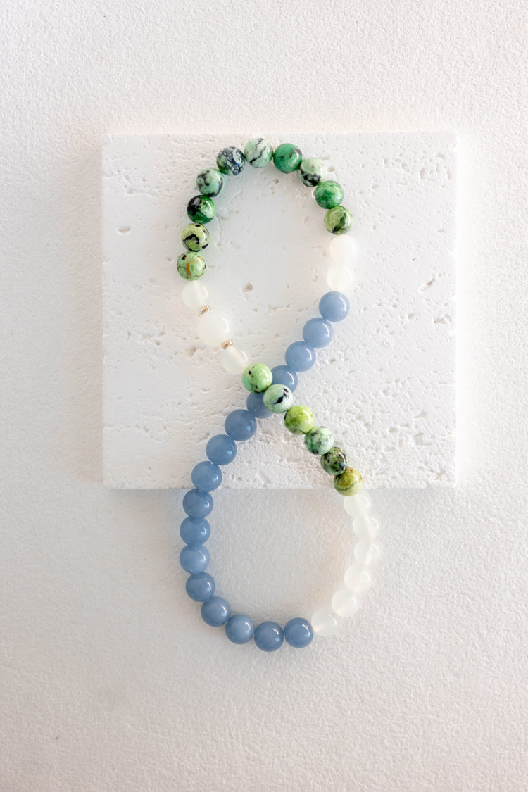 Angelic Verdant Lift Double-lined Bracelet | Green Variscite Blue Angelite (A) New Jade