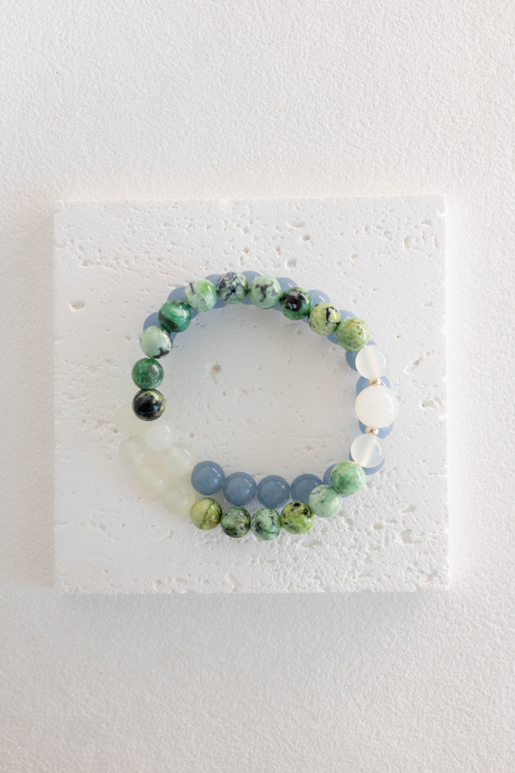 Angelic Verdant Lift Double-lined Bracelet | Green Variscite Blue Angelite (A) New Jade