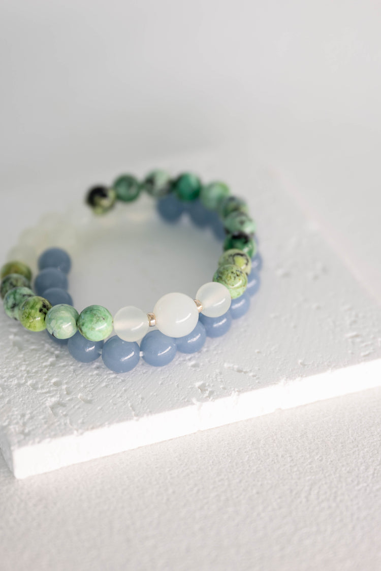 Angelic Verdant Lift Double-lined Bracelet | Green Variscite Blue Angelite (A) New Jade
