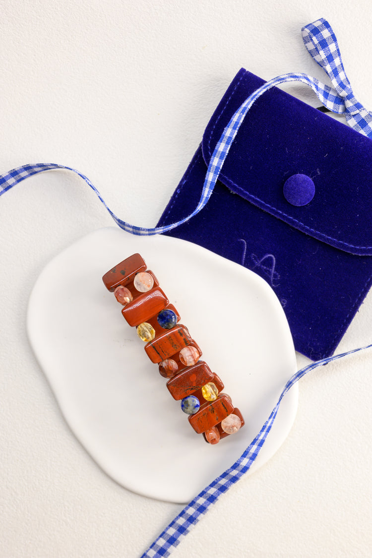 Fireside Ember Glow Bangle | Apple Jasper Red Hematold Quartz Citrine(AA) Lapis(A)