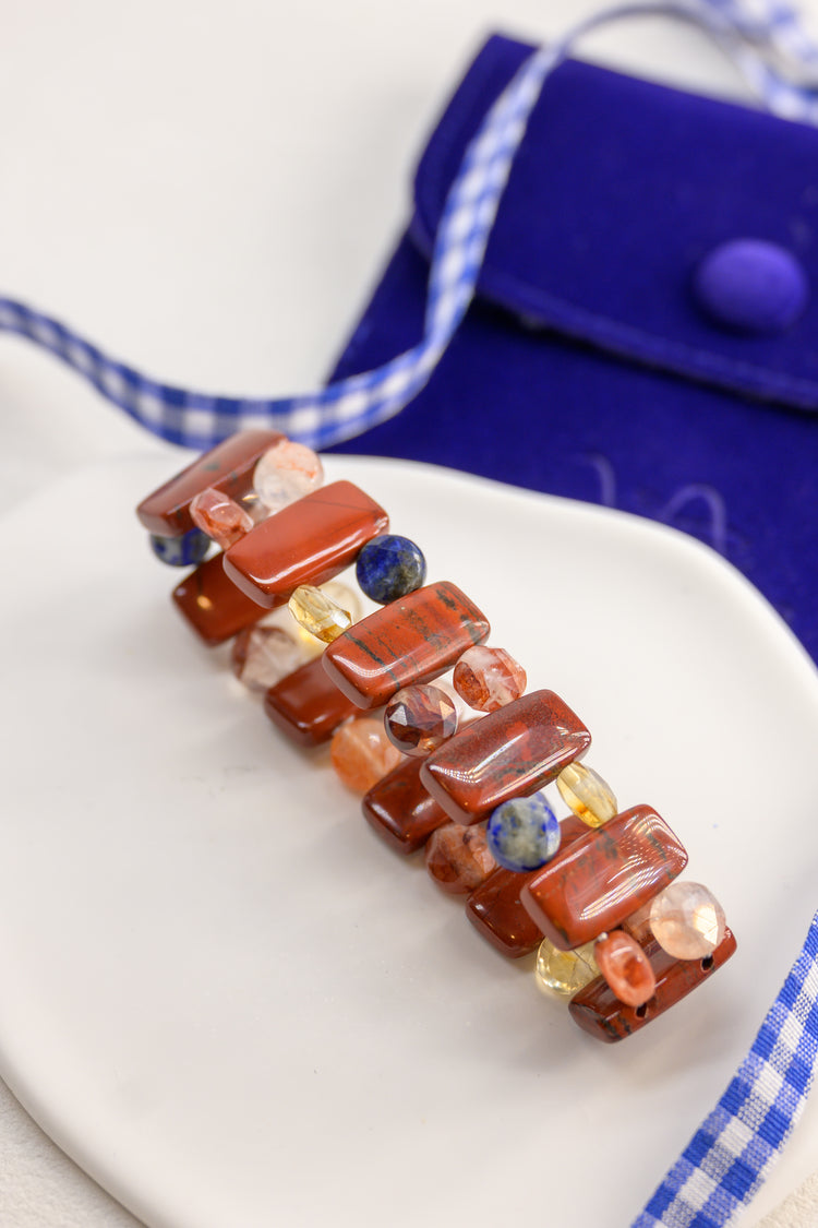 Fireside Ember Glow Bangle | Apple Jasper Red Hematold Quartz Citrine(AA) Lapis(A)