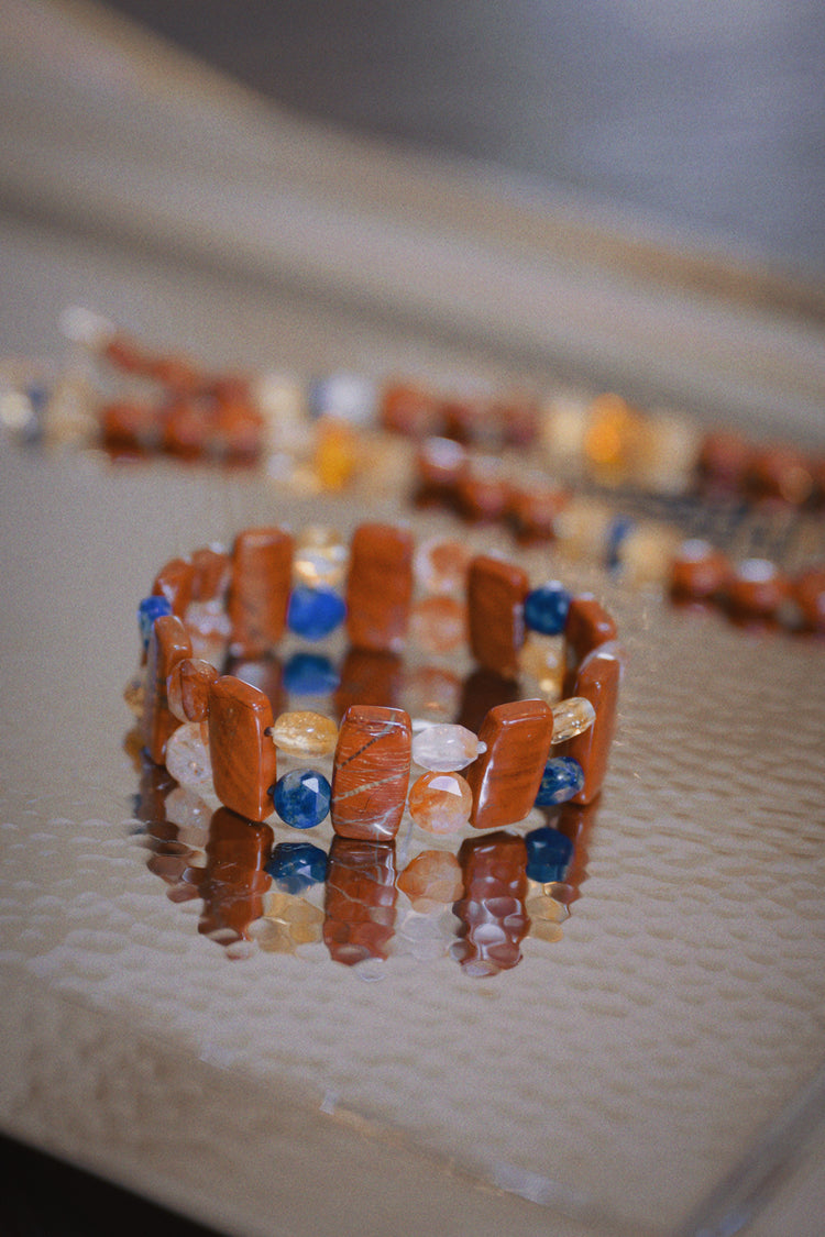 Fireside Ember Glow Bangle | Apple Jasper Red Hematold Quartz Citrine(AA) Lapis(A)