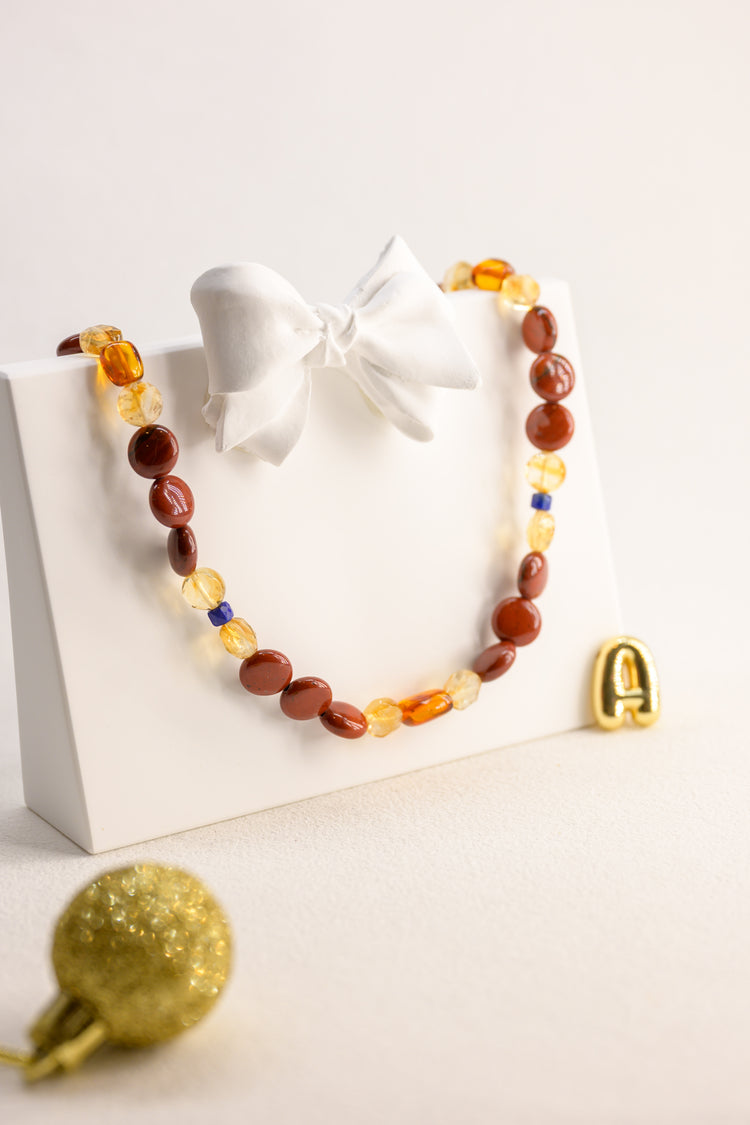 Fireside Ember Glow Necklace | Apple Jasper Citrine(AA) Lapis