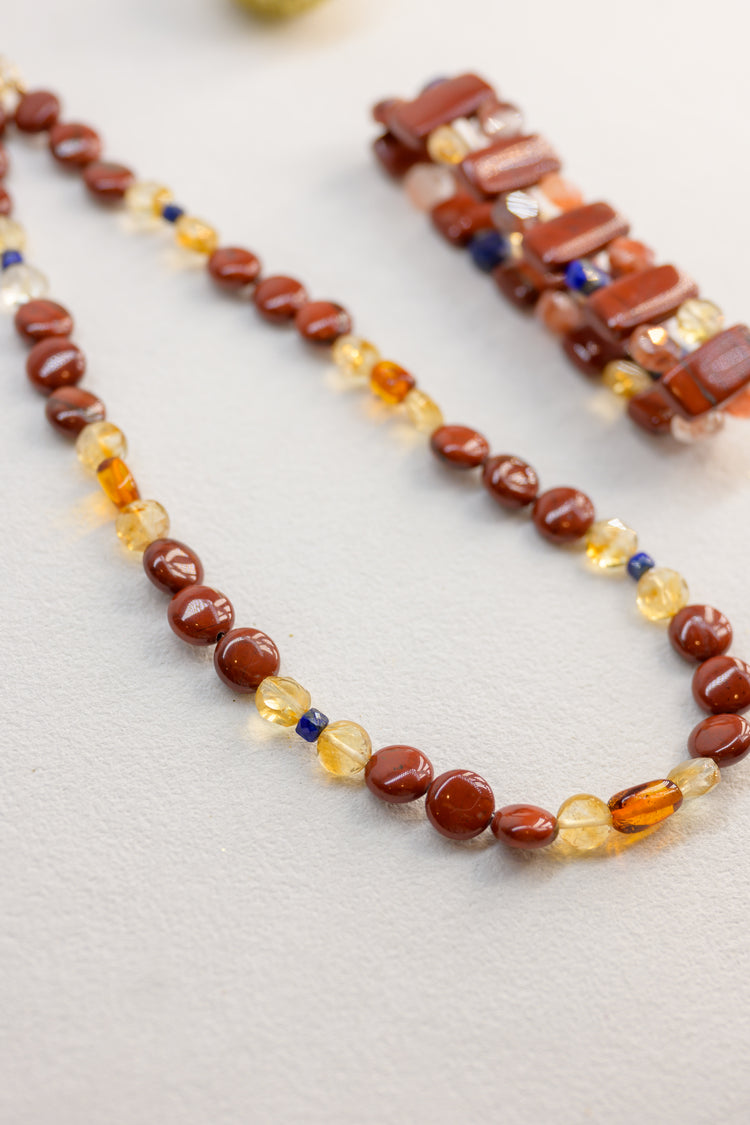 Fireside Ember Glow Necklace | Apple Jasper Citrine(AA) Lapis