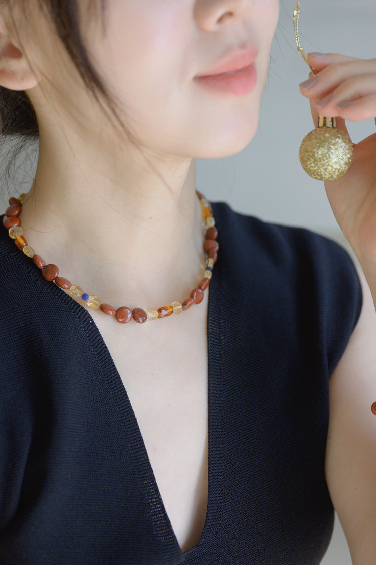 Fireside Ember Glow Necklace | Apple Jasper Citrine(AA) Lapis