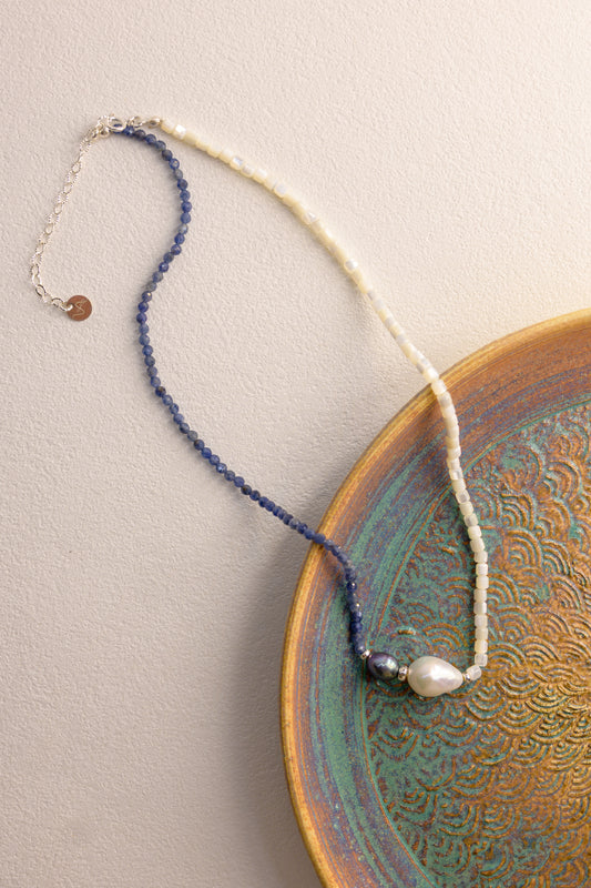 Aqua Mirage Baroque Pearl Drop Necklace | Sapphire (Sri Lanka) (AAA)