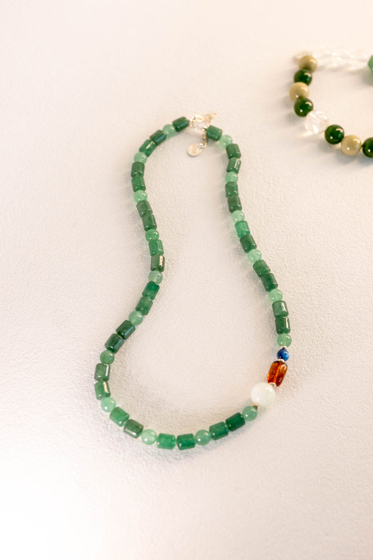 Aventurine Spring Halo Necklace | Green Aventurine (A) Kyanite (AA) Red Amber (A)