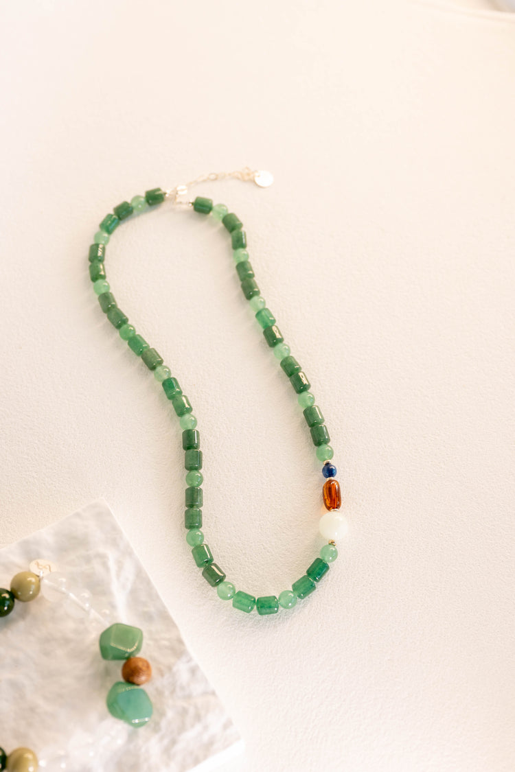 Aventurine Spring Halo Necklace | Green Aventurine (A) Kyanite (AA) Red Amber (A)