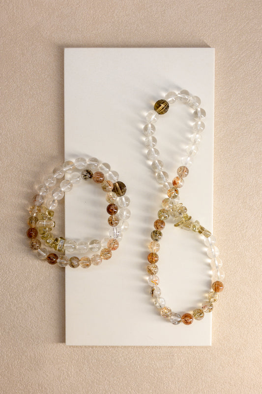 Golden Ambition Double-lined Bracelet | Black Super Seven Smoky Quartz Rock Crystal Quartz