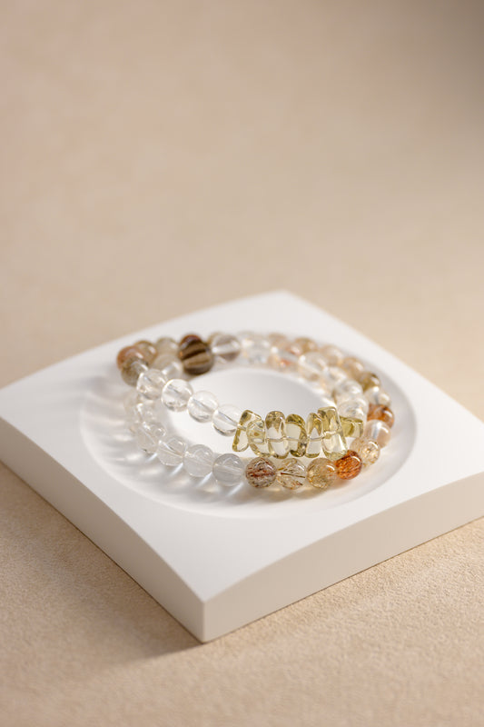 Golden Ambition Double-lined Bracelet | Black Super Seven Smoky Quartz Rock Crystal Quartz
