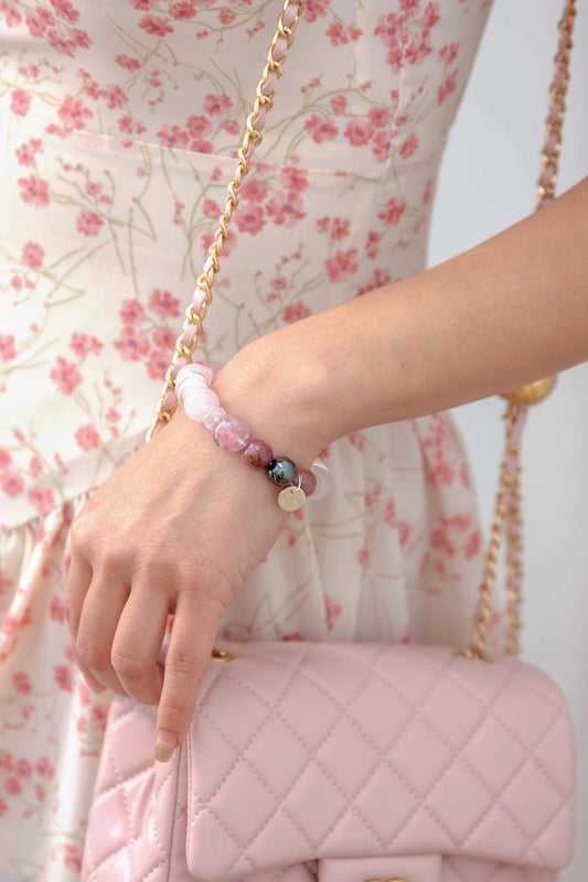 Blissful Berry Bloom Bracelet | Madagascar Rose Quartz Rhodolite (AA) Hematite