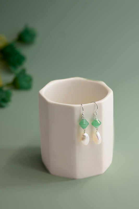 Blossom Canopy Earrings Green Aventurine Freshwater Pearl