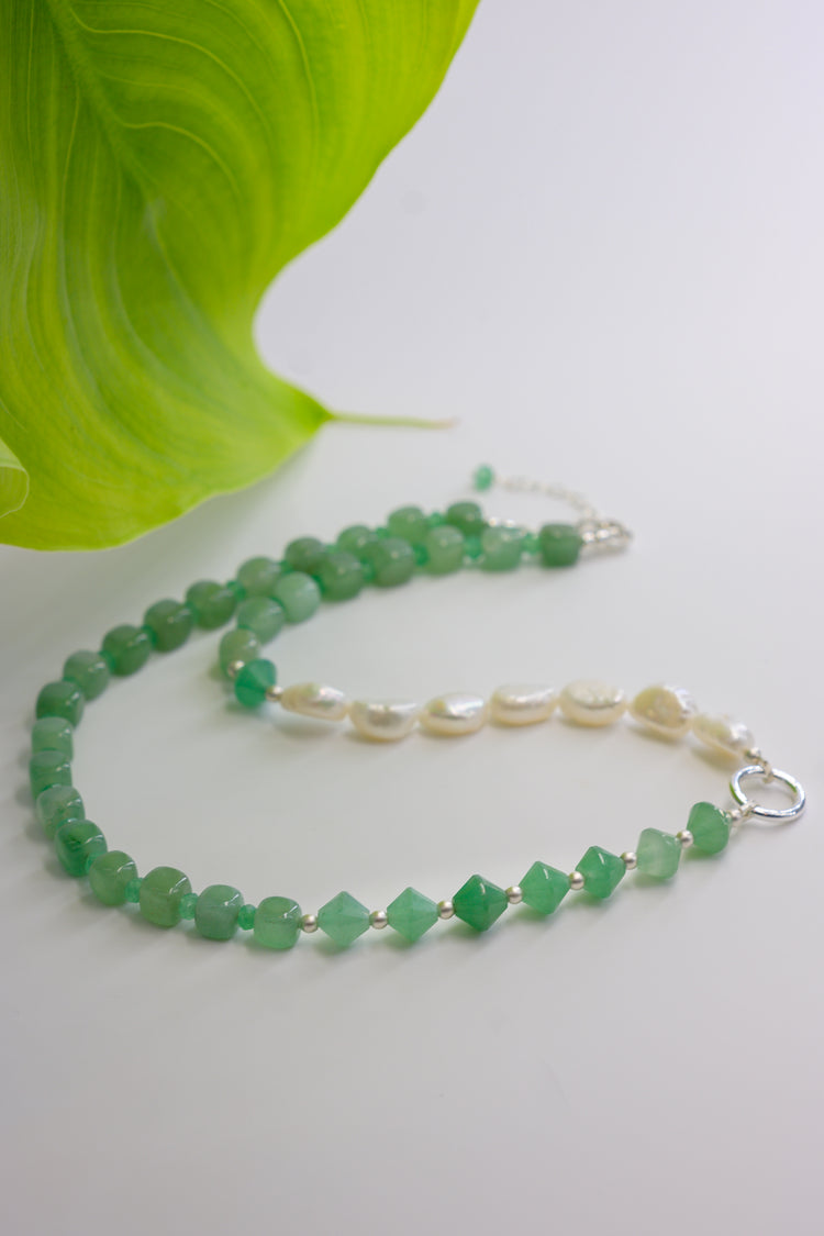Blossom Canopy Necklace Green Aventurine Freshwater Pearl