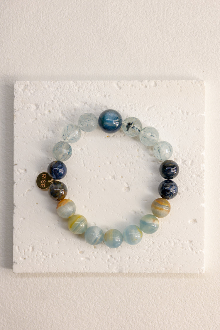 Visionary Spark Bracelet | Blue Rutliated Quartz Aquatine Lemurian Blue Calcite Pietersite(A) Kyanite